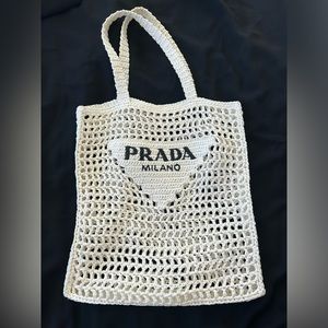 Authentic White Prada Raffia Tote Bag